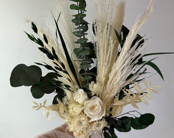 Eucalyptus Bridesmaids Bouquet: Ivory & Green Dried Flower Bouquet