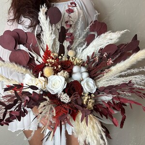 Winter Bridal Bouquet Burgundy Ivory Bouquet  Bridesmaids Flowers Burgundy Dried Flower Wedding Boho Wedding Bouquet Marsala Bridal boho