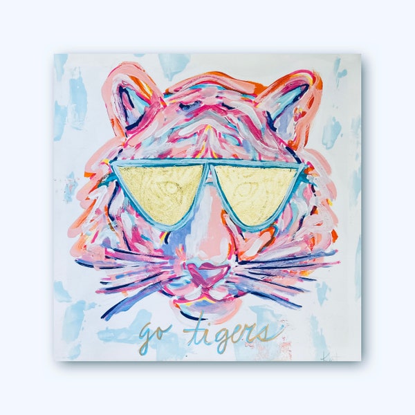 Preppy Colorful Tiger College Mascot Print on Canvas/Paper Perfect for Auburn, Clemson, LSU, Missouri, Lousiana State, Collegiate Art