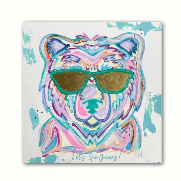 Preppy Colorful Bear Collegiate Mascot Art Print on Canvas/Paper for Baylor, Missouri State, UCLA, Mercer, Montana, Wisconsin, Belmont Fans