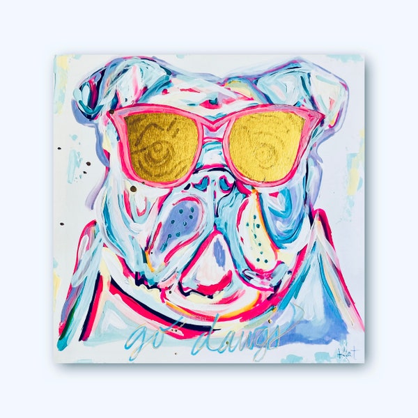 Preppy Colorful Bulldog College Mascot Print on Canvas/Paper for Bulldog Fans From Mississippi State University, Georgia - Collegiate Art