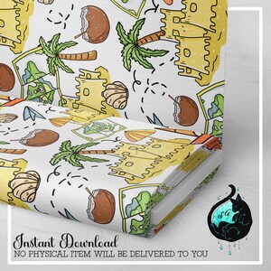 Seamless Digital Pattern Design /Sand Castles,White Background