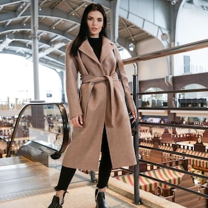 Wool Wrap Coat for Women, Womens Wool Coat with belt, Elegant Wool Coat, Wool camel coat women, Long Wrap camel Coat