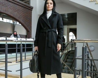 Black Belted Wool Coat Women 3146 Black Belted Wool Coat Women 3146
