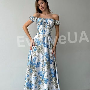 Floral Silk Maxi Dress with side slit and bustier Top, Floral Silk Maxi Dress for Summer, Vacation Dress for Honeymoon image 1