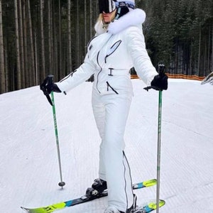 Women Ski Jumpsuit White, Winter Jumpsuit for Women, Warm Overalls Womens, Snowboarding suit women, Ski One-piece for Women, Snowsuit