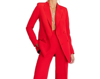 Completo pantalone a due pezzi in cotone rosso con pantaloni a gamba larga e blazer