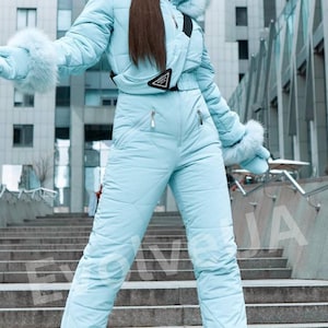 Frauen Ski Overall, Winter Schneeanzug für Frauen, Warme Overall Damen, Snowboarding Anzug Frauen, Ski Einteiler für Frauen, Blau Schneeanzug