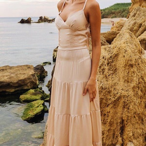 Vestido largo de seda beige para mujer, vestido largo de seda, vestido de seda largo hasta el suelo para mujer, vestido de seda para invitada de boda largo hasta el suelo