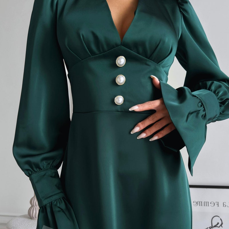 Deep V Neck Chiffon Low Back Dresses Emerald Plus Size
