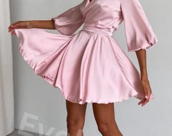 Pink silk wrap dress store
