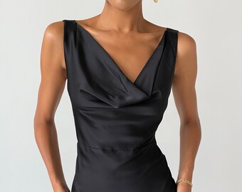 Silk Maxi Cowl Neck Dress, Silk Women’s Dress for Special Occasions & Celebrations, Black Silk Maxi Dress, Silk Floor Long Dress