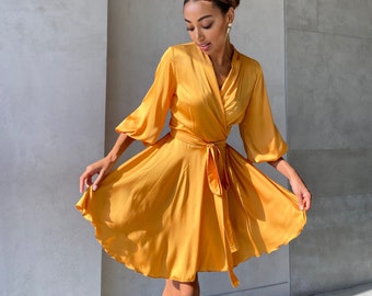 yellow silk wrap dress Big sale - OFF 76%