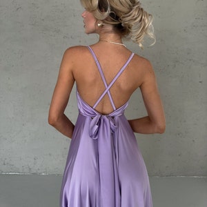 Lavender Silk Midi Dress without Sleeves, Silk Open Back Midi Slip Dress for Special Occasions, Purple Silk Midi dress for Bridesmaids