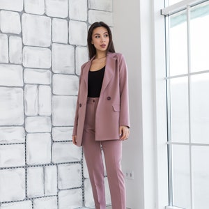 Dusty Pink 2-piece Blazer Trouser Suit for Women, Black Pantsuit Womens, Womens  Formal Wear, Pink Pantsuit for Women, Pink Blazer Suit 