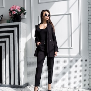 Black Pant Suit Women, Black Business Suit for Ladies, Classic Womens  Tuxedo Suit Jacket, Double Breasted Blazer and Pegged Pants TAVROVSKA -   Canada