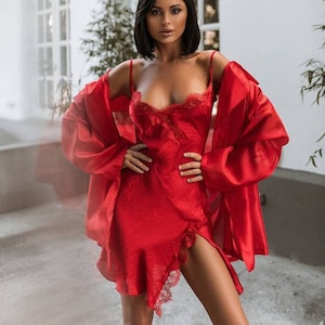 Red Silk Mini Slip Dress with Side Slit, Sexy Party Dress for Nights Out, Date Looks & Holiday Events, Millennial Women’s City Style