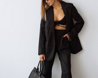 Black Pantsuit for Women, Black Formal Pants Suit for Women, Black