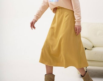 Golden beige Silk Midi Skirt, High waisted skirt for Office and Formal Meetings, Women's Silk Skirt, Silk Modest Skirt Womens