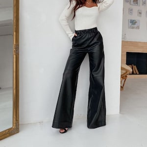 Black Faux Leather Pants/ High Waisted Women Leather Pants/ Pleated Leather  Trousers for Women -  Canada