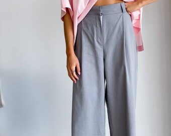 Gray Linen Wide Leg Pants for Women, Linen Palazzo Pants for Summer, Linen High Waist wide leg pants for women, Linen Summer Pants Womens