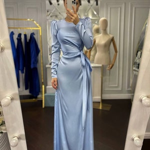 light blue satin dress