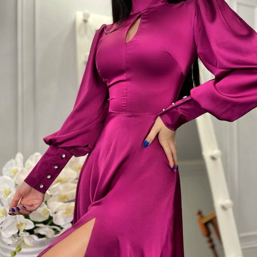 Fuchsia Floor Long Silk Dress Purple Silk Maxi Dress Elegant - Etsy