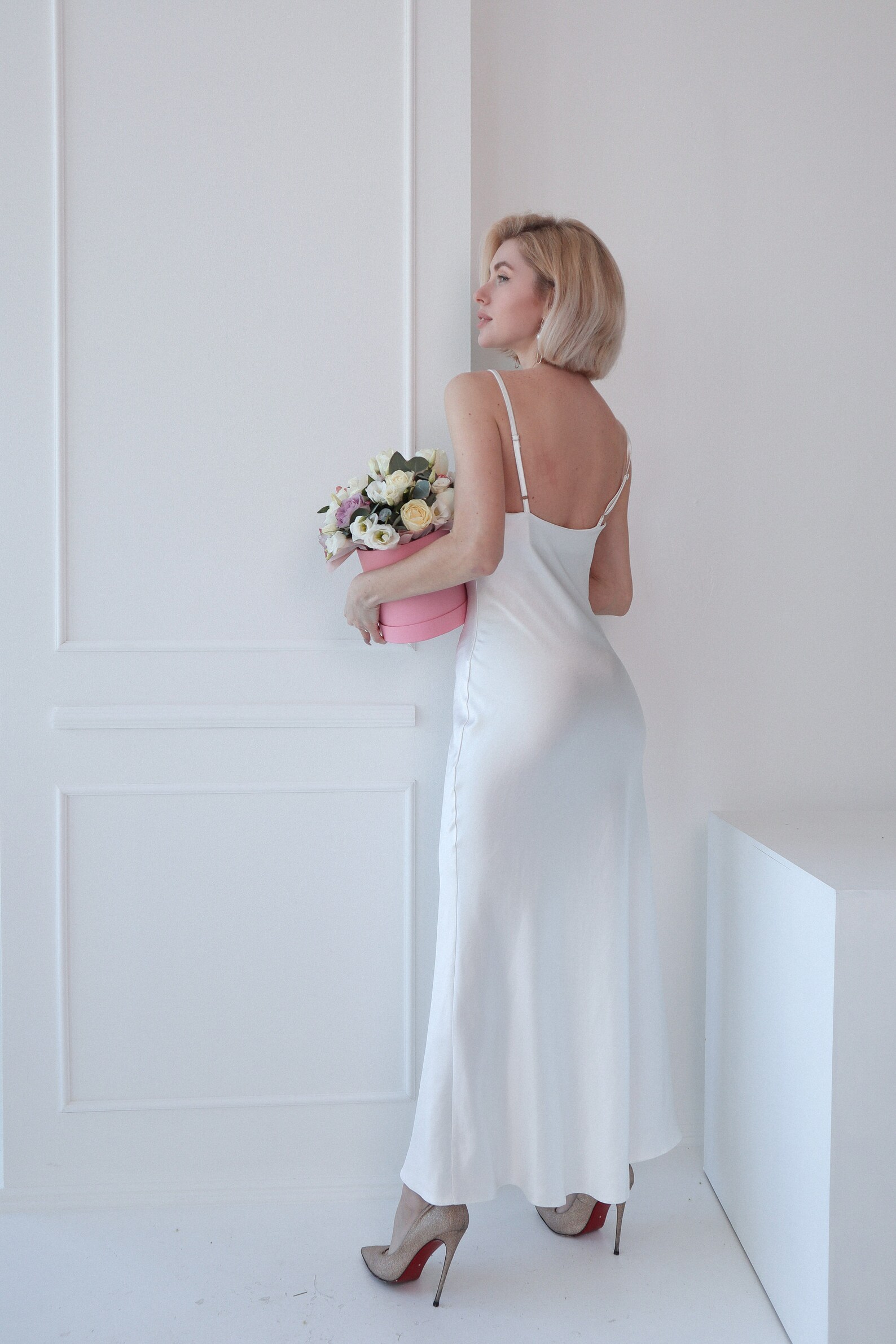 White Silk Slip Dress Silk Slip Dress of Midi Length Cowl Neck Etsy