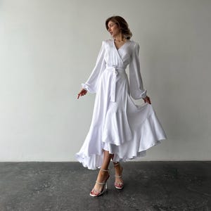green emerald velvet dress Berylove Women Ivory Sheath Engagement Dress Long Sleeve Ruched Bateau Neck  Bridal Shower Dress With Slit main image 0