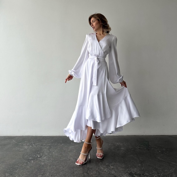 chinese dress ladies Tinsley Bridal White Sequined Wrap Dress with Tie Waist main image 0