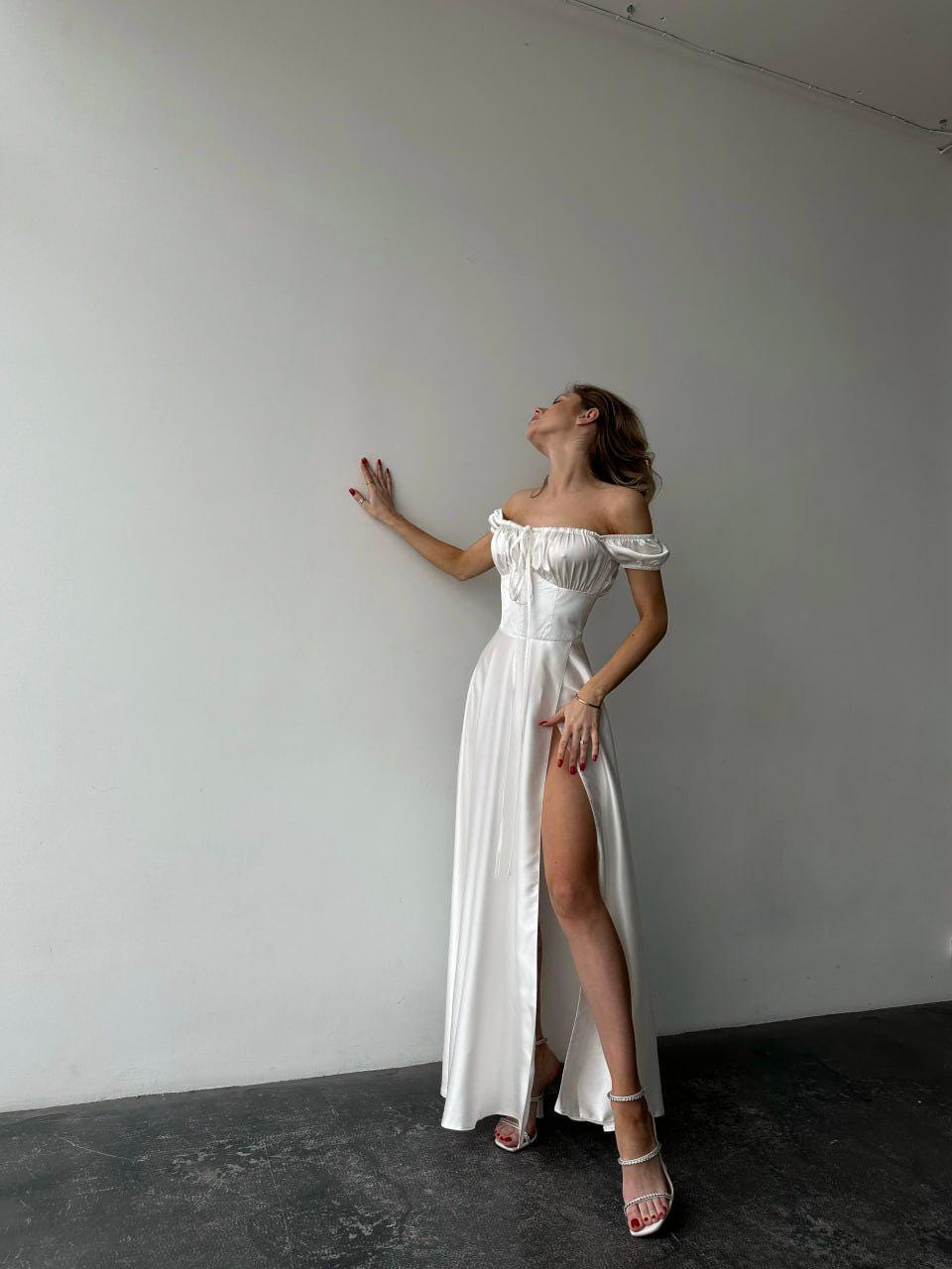 white satin shift dress Women's White Crinkle Satin Button Down Flowy Shift Dress