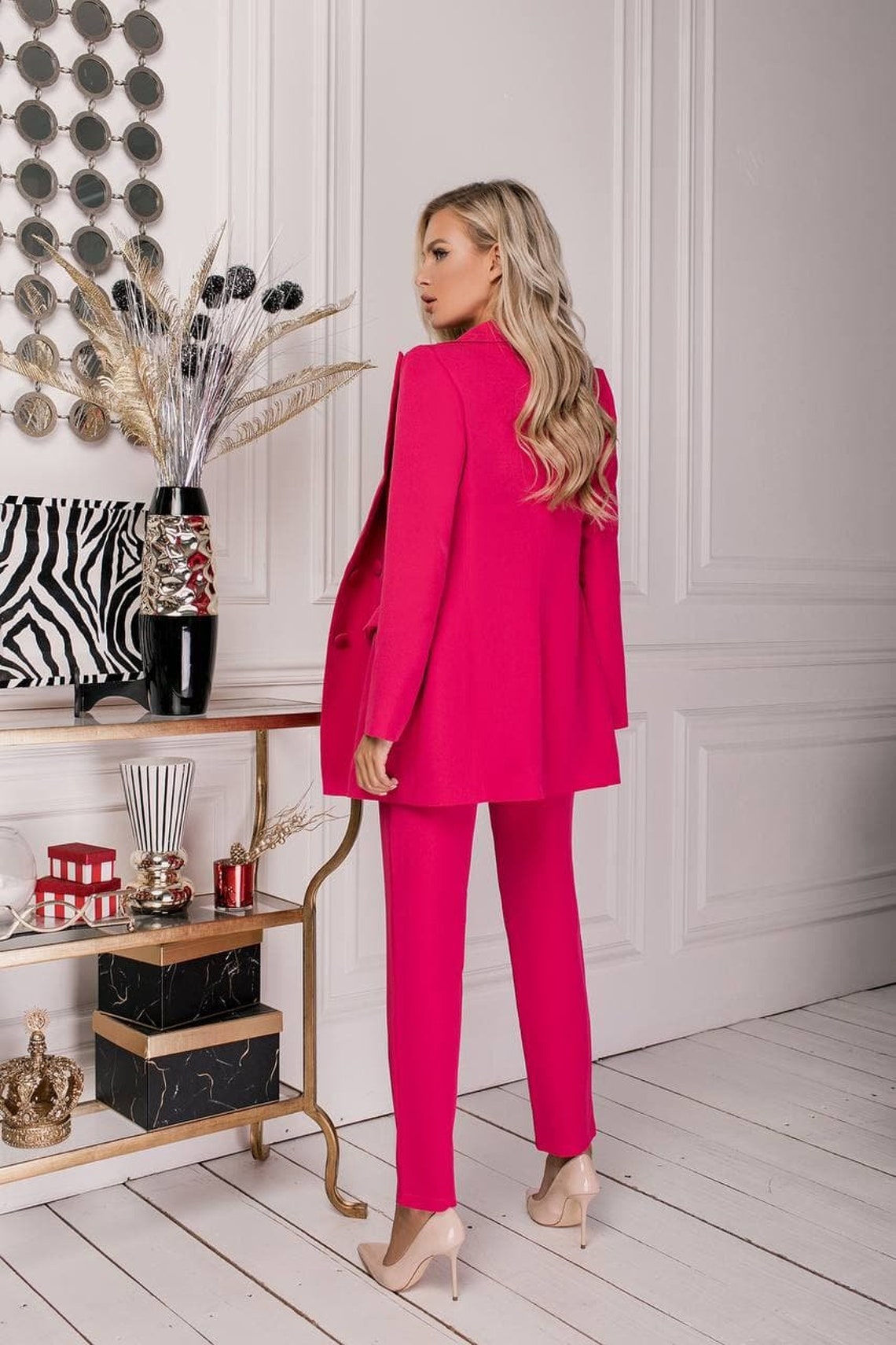 Hot Pink Pantsuit for Women Pink Doublebreasted Pantsuit for Etsy