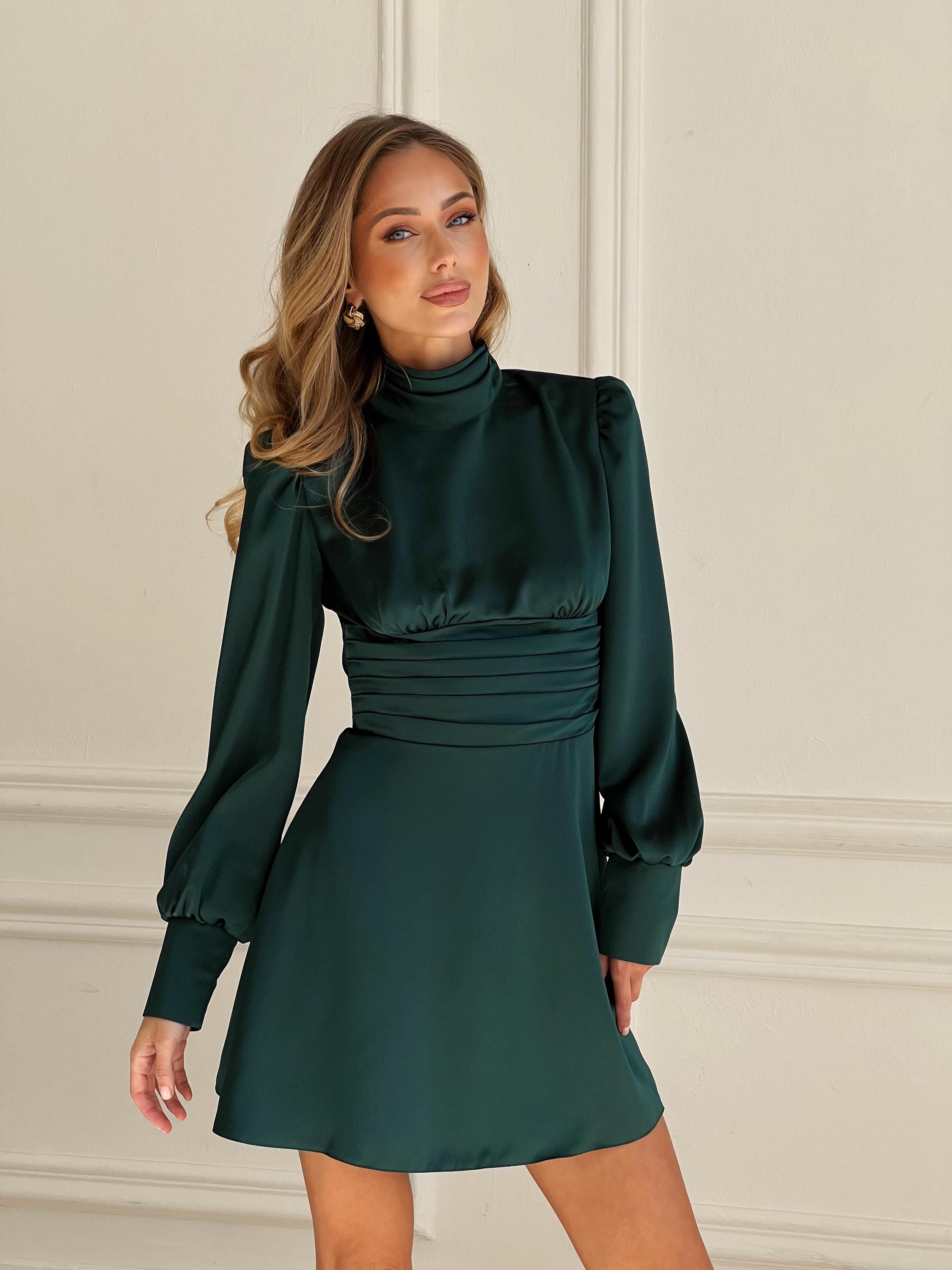 chinese dress ladies Green Long Sleeve Mini Dress
