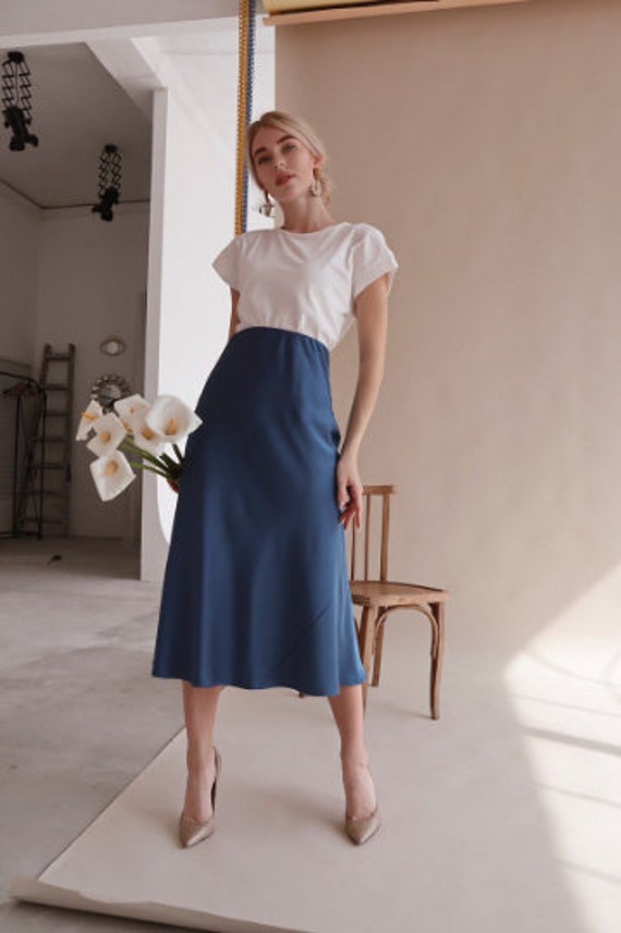 Silk Midi Skirt High Waisted Skirt for Office and Formal Meetings