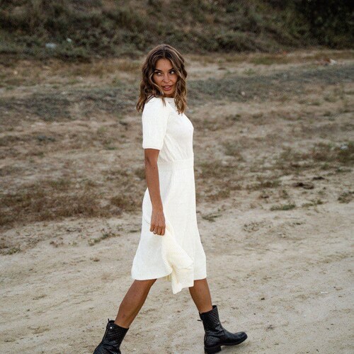 White Knit Midi Dress for Women Short 