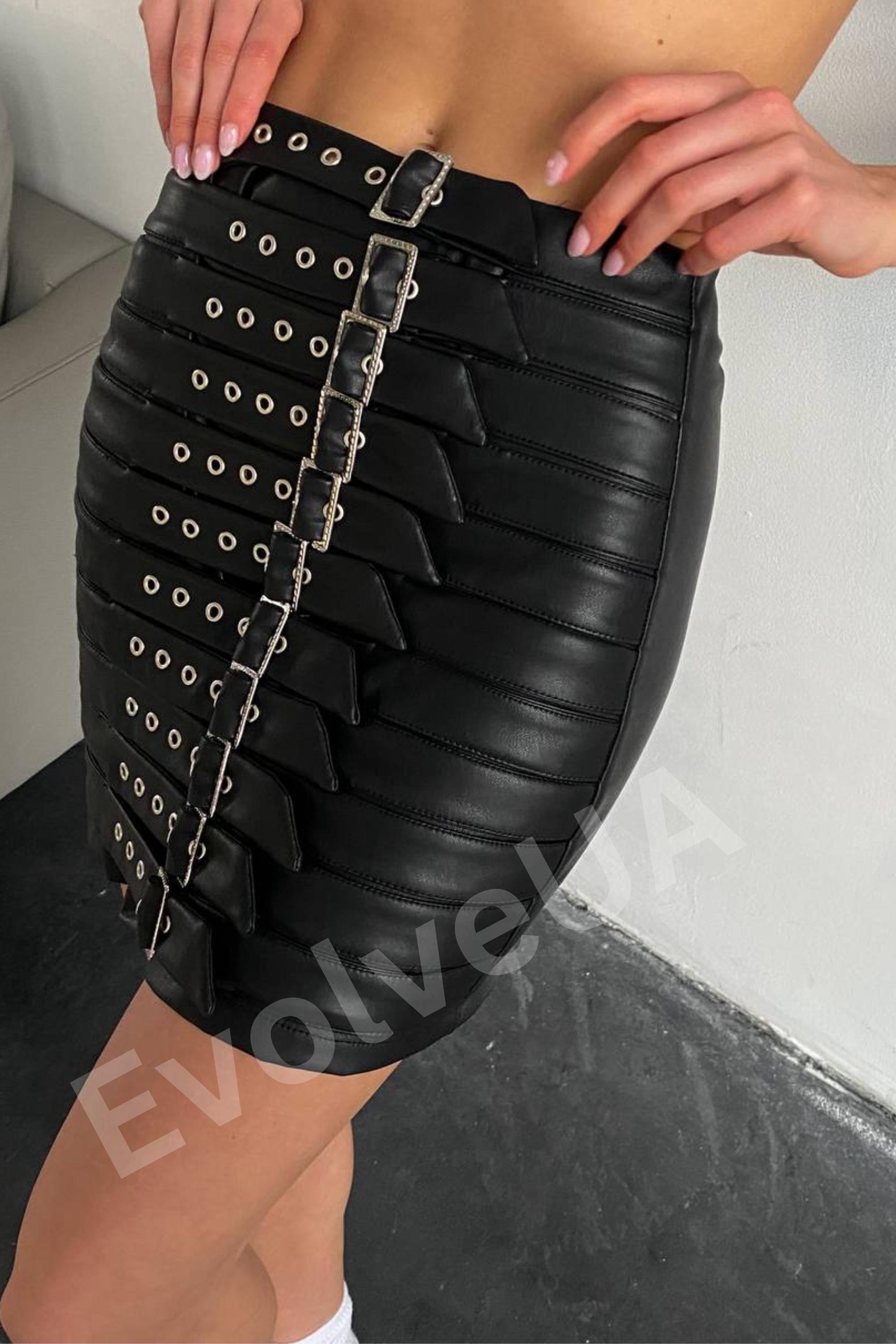 Black pu mini skirt hot sale