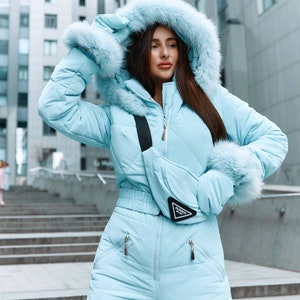 Women Ski Jumpsuit, Winter Snow Suit for Women, Warm Overalls Womens, Snowboarding suit women, Ski One-piece for Women, Blue Snowsuit