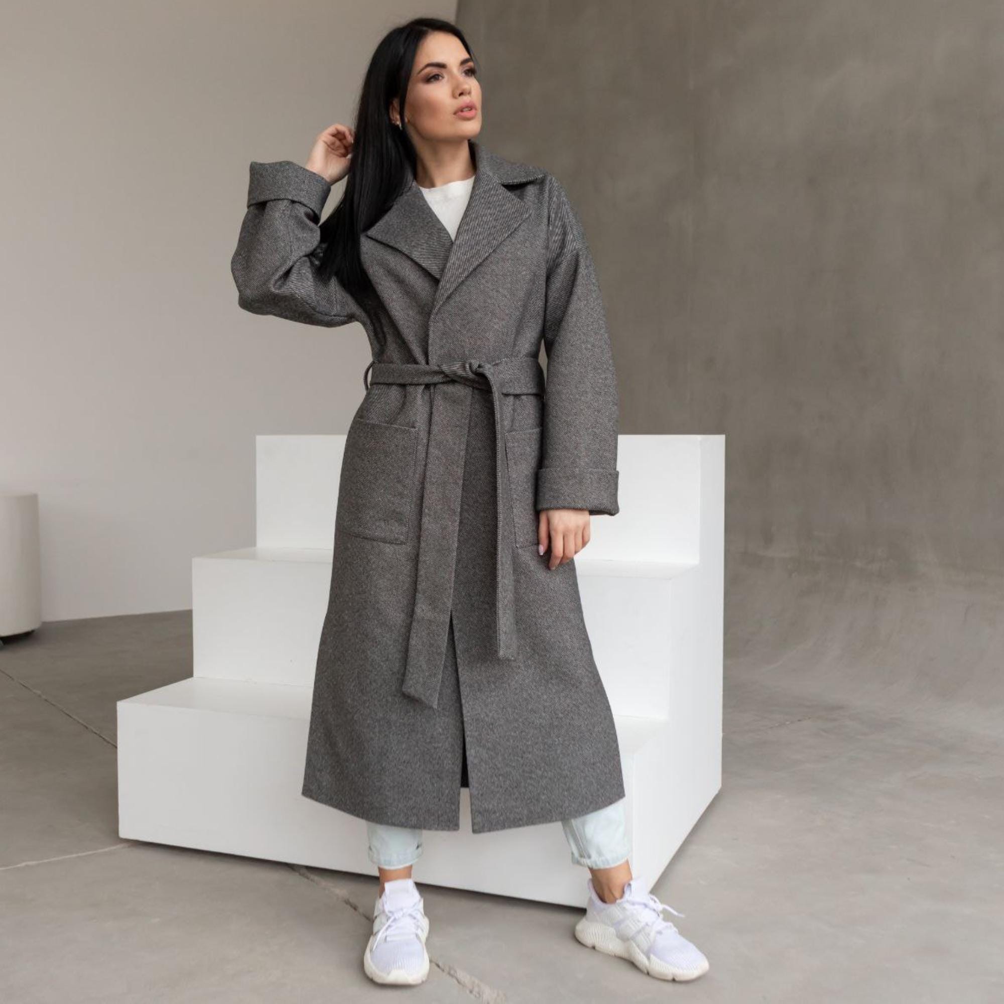 Gray Wool Wrap Coat Spring, Belted Oversized Minimalist Style - Etsy