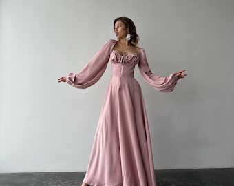 long light pink dress with sleeves Twilight Moments Sleeve Knit Hot length skirt completes the look with effortless grace Women's Maxi Dress in Light