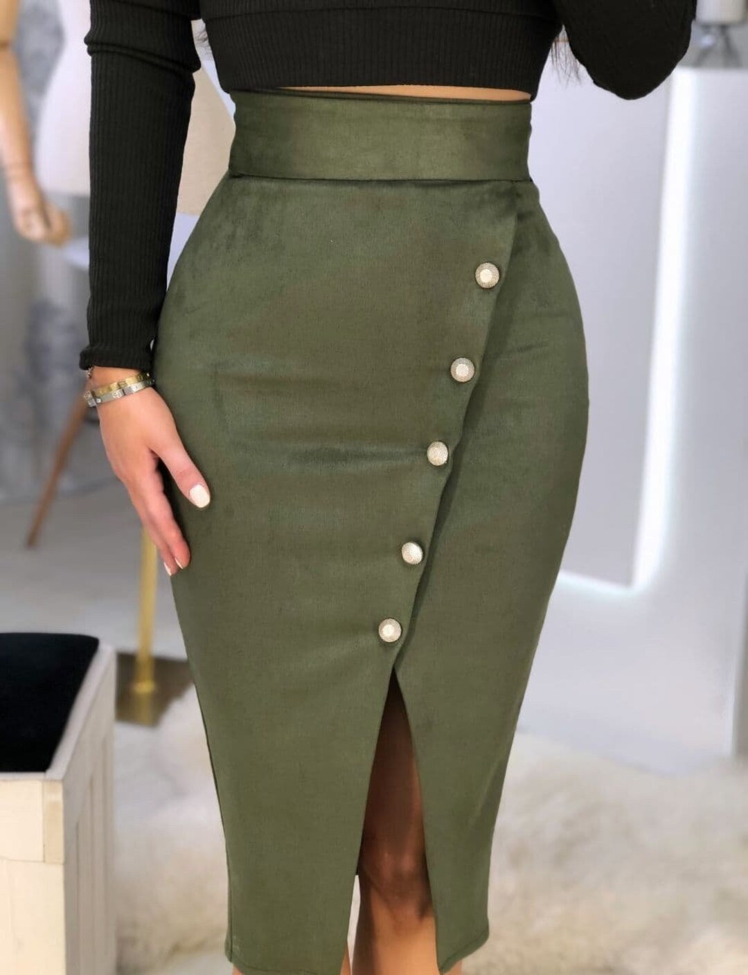 Fitted Pencil Skirt with Slit