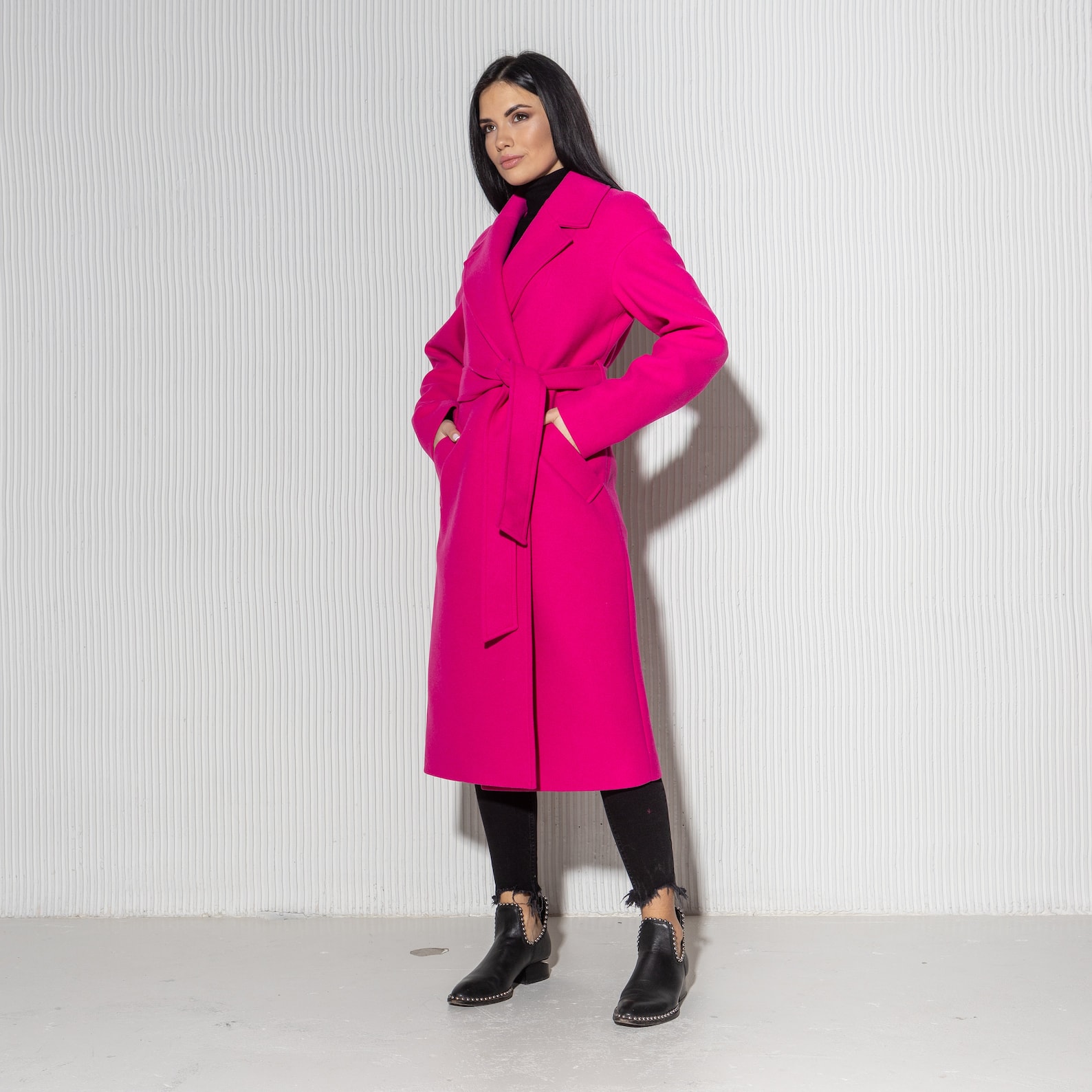 Hot Pink Wool Wrap Coat Wool Wrap Coat Womens Wool Coat With Etsy