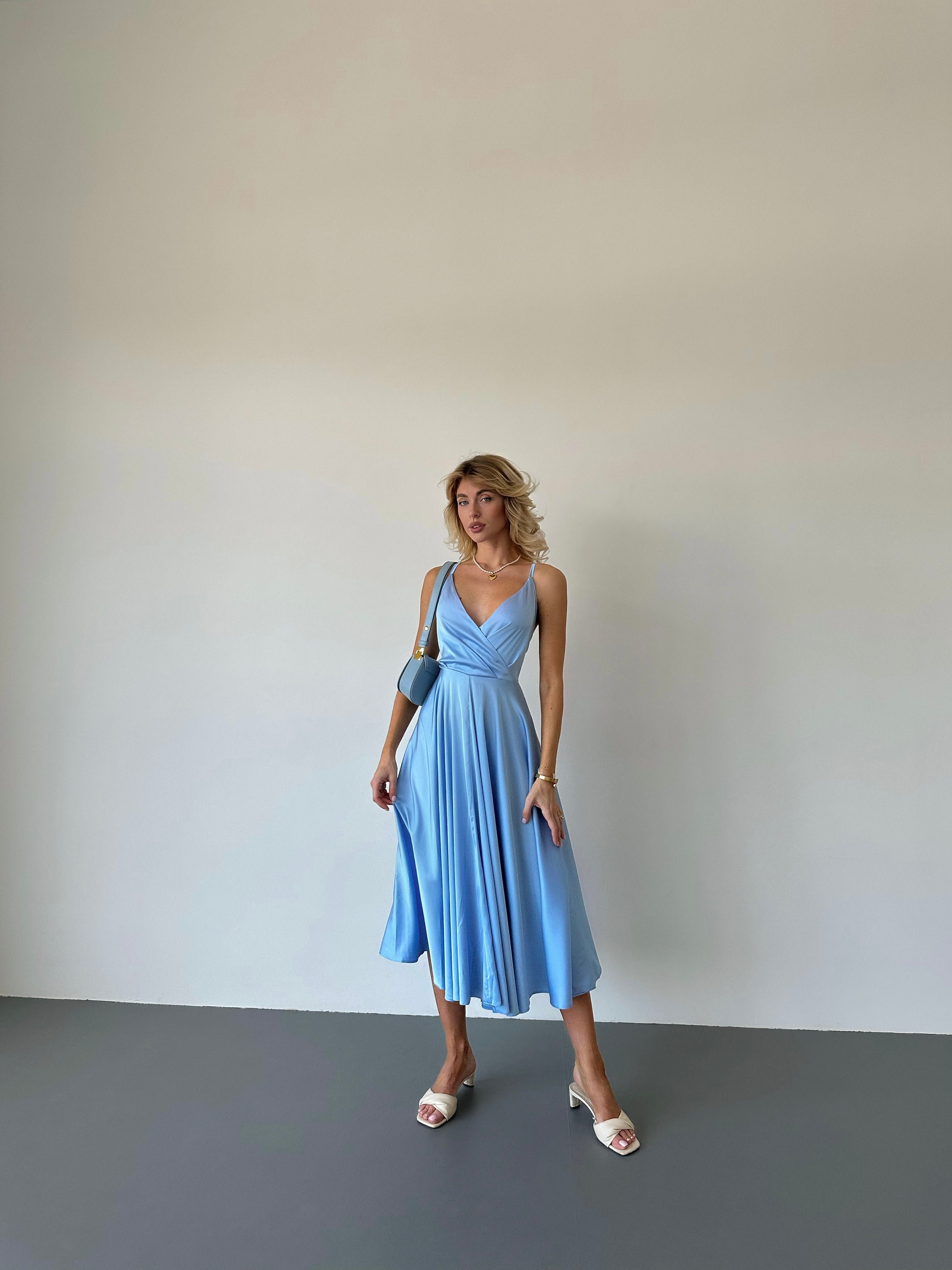 light blue sleeveless midi dress Drew Midi Dress-Baby Blue