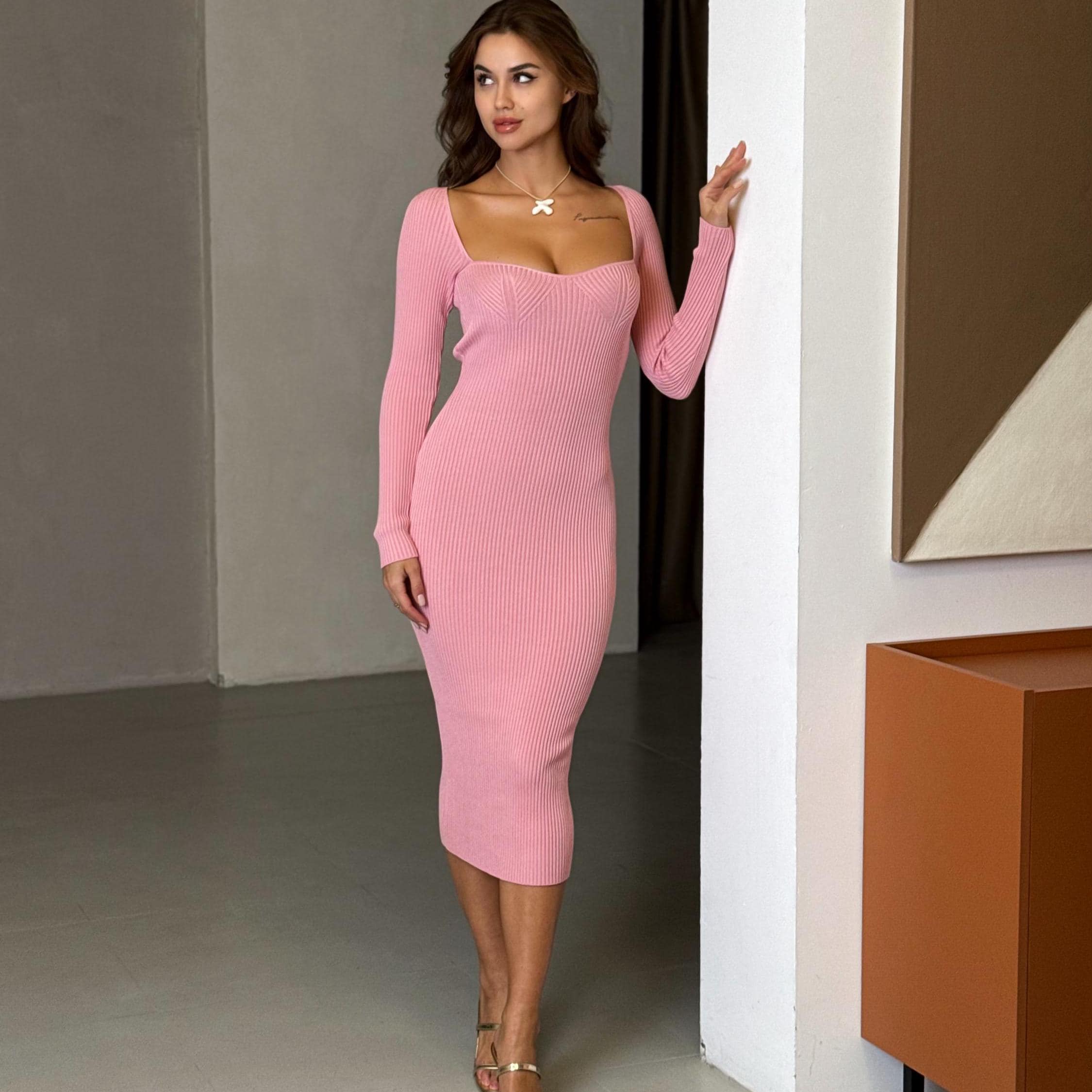 lu. rib knit dress リブ　ニット　キャミワンピ　pink lu. rib knit dress リブ ニット キャミワンピ pink ピンク