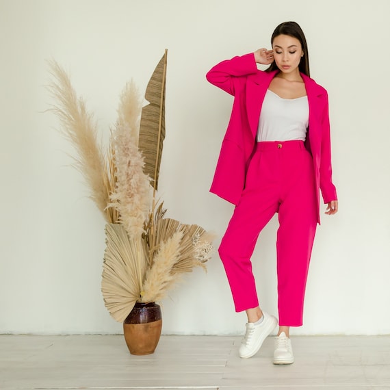 Dusty Pink Blazer Trouser Suit for Women, Dusty Pink Pantsuit for