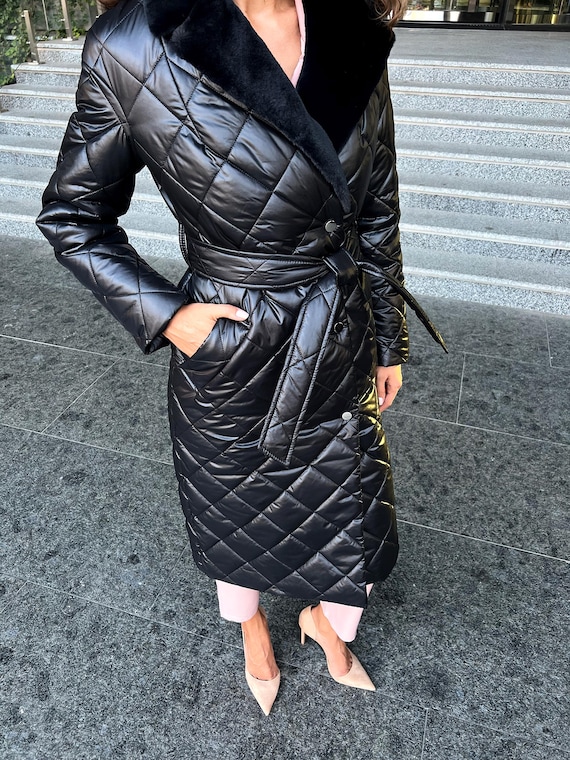 Puffer Jacket Womens Black Midi Coat Black Wrap Puffer Coat For