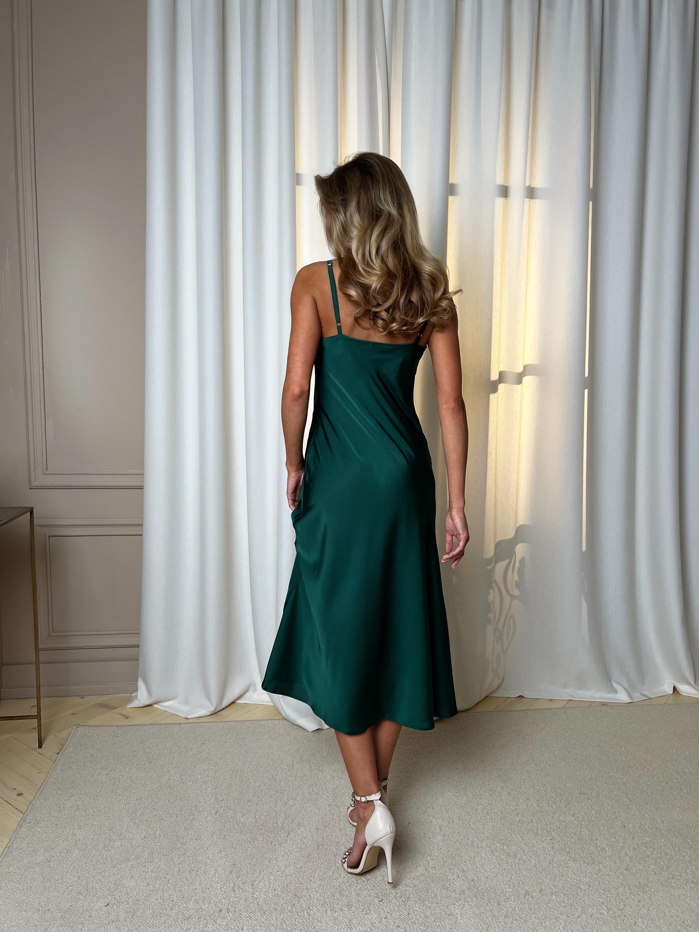 green emerald velvet dress Green Silk Cowl Neck Midi Dress