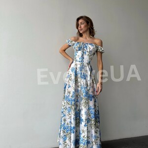 Floral Silk Maxi Dress with side slit and bustier Top, Floral Silk Maxi Dress for Summer, Vacation Dress for Honeymoon image 9