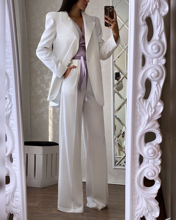 White Bridal Blazer Suit for Women Blazer Trouser Suit for | Etsy