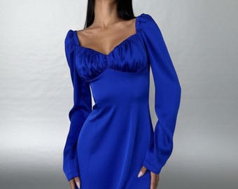 cobalt blue midi dress with sleeves Sky Blue Structured Mini Dress – Chic Glam Closet main image 1