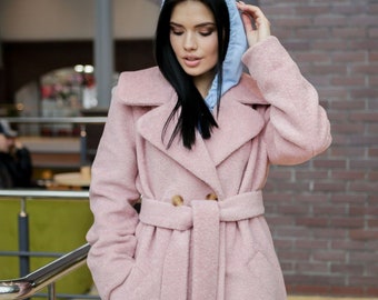Pink Wool Coat For Women Spring Wool Coat Womens Furry Coat - Etsy